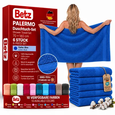 Immagine prodotto di Set di 6 asciugamani da doccia Betz Palermo, misura 70x140 cm, 100% cotone, asciugamano da bagno, da doccia e da palestra, colore blu