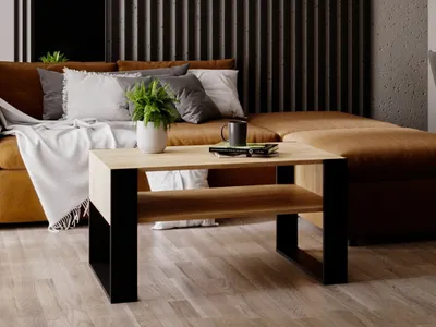 Produktbild von Couchtisch - modernes rustikales Design - Wohnzimmer-Tisch Beistelltisch Kaffeetisch Sofatisch Teetisch aus Holz Eiche - Schwarz Matt - 92x45x53,6