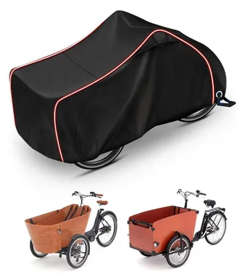 Immagine prodotto di Copertura impermeabile e antivento per cargo bike, dimensioni 258x105x125 cm, con elementi riflettenti