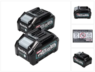Zdjęcie produktu dla Zestaw akumulatorów Makita 2x akumulator BL 4040 40 V maks. 4,0 Ah XGT Li-Ion ( 2x 191B26-6 ) Stopień ochrony IP64 z wyświetlaczem LED