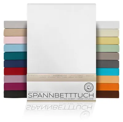 Immagine prodotto di Lenzuolo elasticizzato per materasso, realizzato in cotone pettinato di alta qualità, tipo jersey, 160 g/m², dimensioni 180x200 cm, colore bianco, adatto per materassi standard