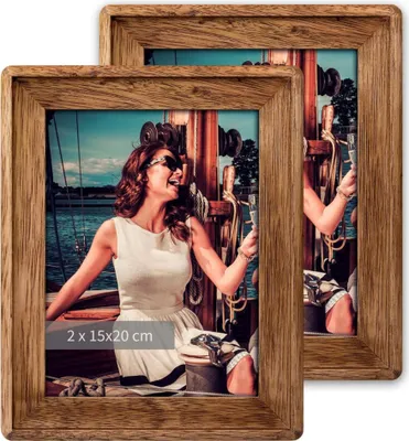 Productafbeelding van Houten fotolijst, landelijke stijl, 20x25 cm, bruin, geschikt om neer te zetten of op te hangen