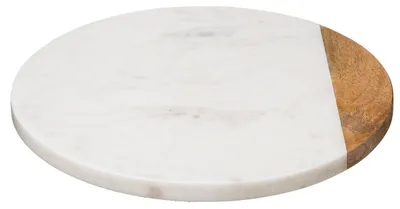 Produktbild von Drehteller 30cm, Marmor und Mangoholz, weiß