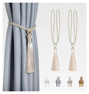Produktbild von 2 Stück Vorhanghalter Raffhalter Gardinenhalter aus Polyester und Baumwolle mit Quaste, Beige