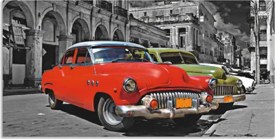 Produktbild von ARTland Wandbild Alu für Innen & Outdoor Ansicht von bunten Havanna Autos Größe: 150x75 cm