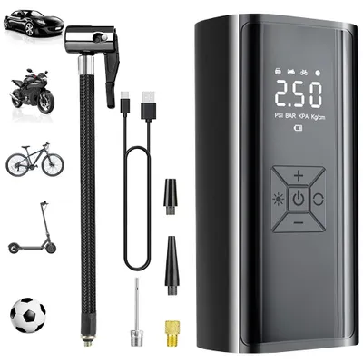 Produktbild von Elektrische Luftpumpe mit 6000mAh Akku, Tragbarer 150PSI Luftpumpe, elektrischer Luftkompressor mit LCD Display & LED Licht, Mini Kompressor