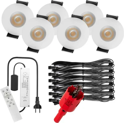 Produktbild von S-Polylight PREMIUM Mini LED- Einbauspots Kaltweiß 6.000K, Smart, Smarthome, App, Alexa, DIMMBAR, IP65, FUNK 3W LED Einbaustrahler Terrassenüberdachung, Terrassenbeleuchtung, Bad, Sauna, LED Spots mit Fernbedienung (WEISS, 6x SMARTHOME LED-SET)