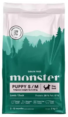 Produktbild von Monster Dog Grain Free Puppy S/M 2kg Getreidefreies Trockenfutter für Welpen kleiner und mittlerer Rassen mit Lamm und Ente