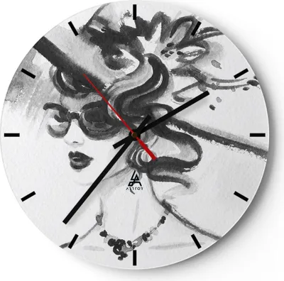 Produktbild von Wanduhr - Rund - Glasuhr - Frau Modell - 30x30cm - Schleichendes Uhrwerk - Lautlos - zum Aufhängen bereit - Dekoration Modern - Wanddekoration aus Glas - C3AR30x30-4066