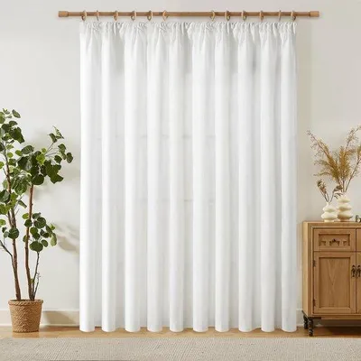 Image de Rideaux en lin extra larges Unyqoos®, avec bande de plis – 30 % lin / 70 % polyester, translucides et respirants, idéaux pour le salon et la chambre