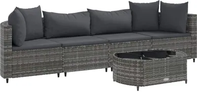 Produktbild von vidaXL 5-tlg. Garten-Sofagarnitur mit Kissen Grau Poly Rattan