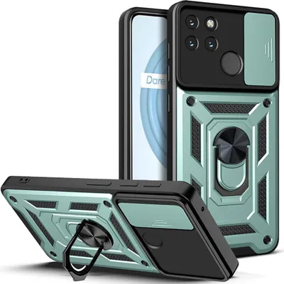 Produktbild von Realme C21Y Hülle mit Ring Ständer Halter Dia Kameraschutz TPU Bumper Silikon Schutzhülle für OPPO Realme C21Y Grün