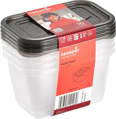 Zdjęcie produktu dla keeeper 3067382700000 keeeper "fredo fresh" słoik do przechowywania żywności, 4x 0,75 l, kwadratowy