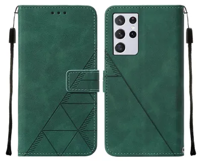 Produktbild von Galaxy S21 Ultra 5G Hülle, Schlank Prägung Flip Leder Kartenfächer Schutzhülle mit Ständer für Samsung Galaxy S21 Ultra 5G Grün