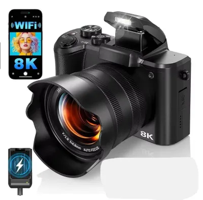 Produktbild von 8K Digitalkamera für Fotografie AutofokusWLAN 88 MPVlogging-Kamera mit zwei Objektiven 16-fachem Digitalzoom und Touchscreen Reisekamera