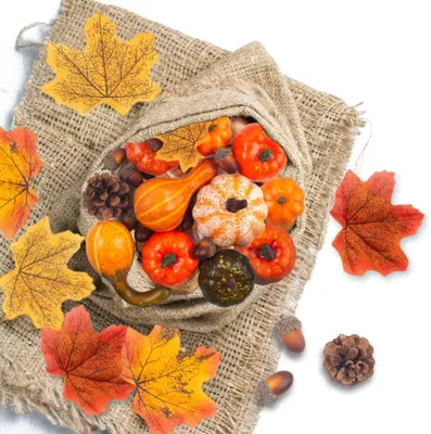 Produktbild von Kš¹nstliche Kš¹rbisse Set, 50 Stš¹ck Seidenahornblatt Eicheln Tannenzapfen Kš¹rbis fš¹r Herbstdekoration Halloween