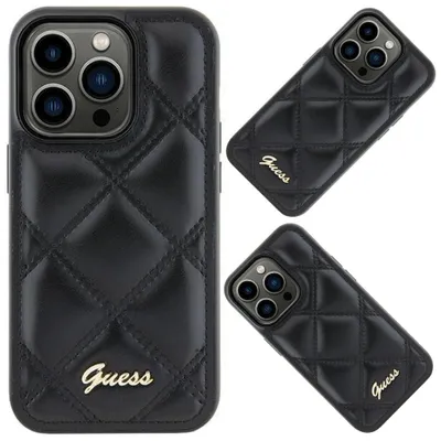 Produktbild von Guess GUHCS23FEPSQSQSK S23 FE S711 schwarz/schwarzes Hardcase Quilted Metal Logo Handyhülle