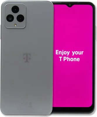 A gray smartphone is shown with its screen displaying a pink background and text.