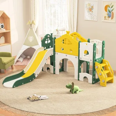 Image de Toboggan pour enfants - Extérieur - 7 en 1 - Structure d'escalade - Panier de basket - 21,2 kg - Plastique - Pour jardin et aire de jeux