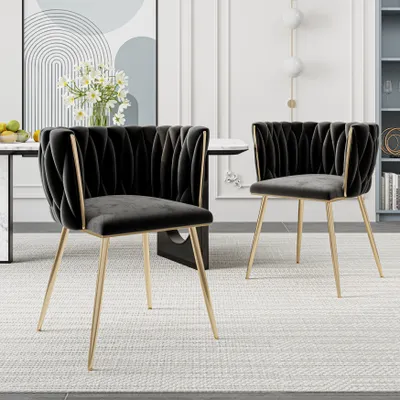 Produktbild von okwish Esszimmerstuhl-Set (2 Stück), Küchenstuhl Polsterstuhl Wohnzimmerstuhl mit Rückenlehne, Samt-Freizeitstuhl mit metallbeinen(bis 120kg),schwarz