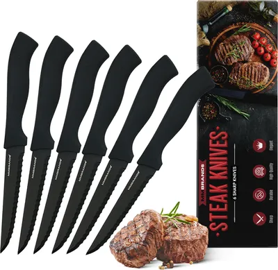 Produktbild von MM Brands Steakmesser Set aus Carbon Edelstahl, 6-Teilig, Schwarz