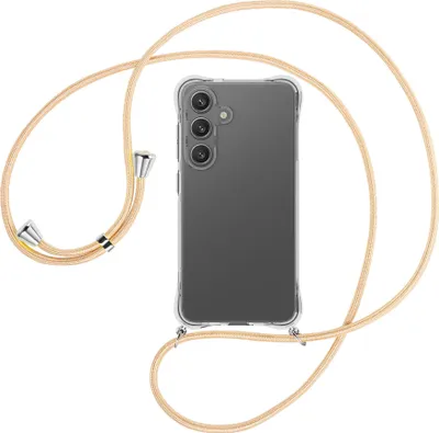Produktbild von Handykette Backcover-Schutzhülle mit Band (Metall silberfarben) für Samsung S25 - Goldkordel