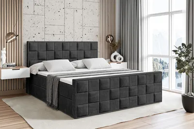 Produktbild von ALTDECOR Boxspringbett mit Matratze(20 cm hoch) und Topper(4 cm hoch), Polsterbett mit Kopfteil und Bettkasten - ZAFIRA - 180x200 - H3/Schwarz Samt