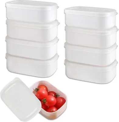 Produktbild von Frischhaltecontainer 8er Set - Abdeckbehälter mit Deckel - Plastikvorratsbehälter - 280 ml - Weiss - Mikrowellengeschirr und Geschirrspülergeeignet - Frühstücksservierbehälter