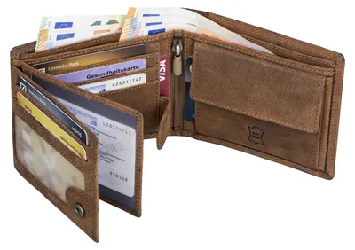 Produktbild von Leder Geldbörse Portemonnaie Herren RFID Querformat Geldbeutel Echtleder Tan (9931)