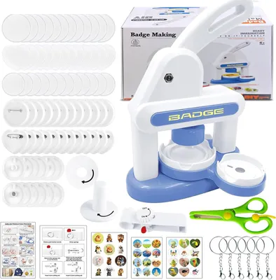 Produktbild von 3-in-1 Buttonmaschine, Buttons DIY Pin Maker mit Knopfteilen, Abzeichen Macher Maschine für Abzeichen, Spiegel, Brosche (Blau)