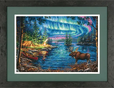 Imagen del producto de Kit de bordado a punto de cruz "Gold Collection Nördliche Nacht", con esquema de puntos, dimensiones: 40,6 x 27,9 cm