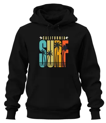Productafbeelding van California SURF Palmen Strand Retro Vintage West Coast Hoodie, zwart, maat S