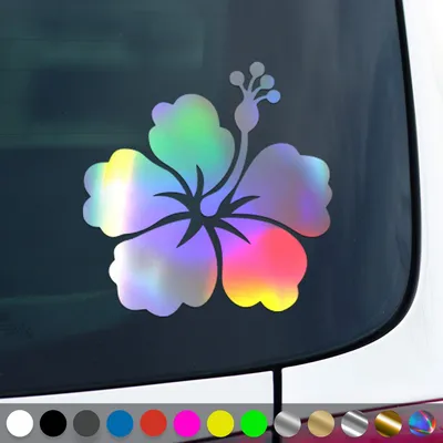 Produktbild von PantherPixel Hibiskusblüte Aufkleber Aloha Tiki Hawaii Blume Sticker Auto Geschenkidee Farbe Oilslick-Hologramm