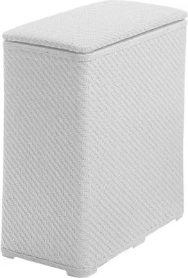 A white laundry hamper with a lid.