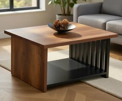 Image de Table basse en bois et métal avec étagère ouverte