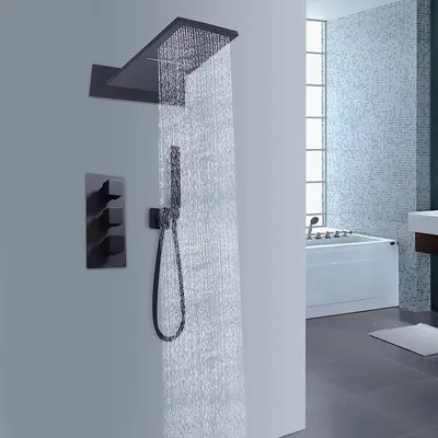 Produktbild von Thermostat Brausebatterie mit Handbrause Duscharmatur Set Unterputz Duschsystem Schwarz