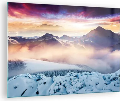 Produktbild von Bilder auf glas - Berge Schnee Winter - 70x50cm - Glasbilder - Wandbilder - Kunstdruck - zum Aufhängen bereit - Wanddekoration aus Glas - Glas Bilder - Wandbild auf Glas - Einteilig - GAA70x50-3596