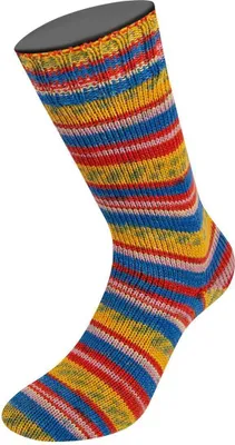 Produktbild von Lana Grossa - Meilenweit 100g Merino Extrafine Soft 4463 perlgrau rosa azurblau maisgelb oliv rot gestreift
