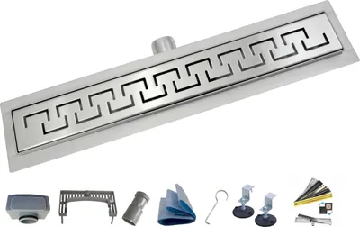 Produktbild von AQUA HEATING Griechisch linearer Edelstahl-Bodenablauf superflach Einbauhöhe 54mm Komplettset Badezimmer mit bodengleicher Dusche, Duschrinne Ablaufgarnitur-Set 90 cm silber