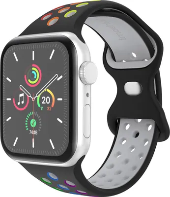 Produktbild von imoshion Silikon Sport⁺ Armband für Watch Series 1 - 11 / SE / Ultra (44/45/46/49 mm) - Größe S/M - Black Rainbow