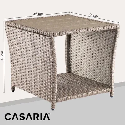 Zdjęcie produktu dla Stolik boczny z polyrattanu, kremowy, 45 x 45 x 40 cm, do użytku wewnątrz i na zewnątrz