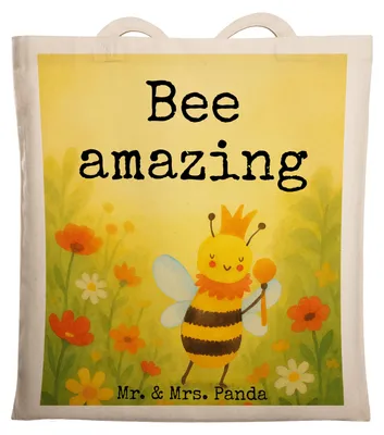 Produktbild von Mr. & Mrs. Panda Schultasche Biene König Design - Weiß - Geschenk, Jutebeutel, Shopping Tasche, Laptoptasche, Tote Bag