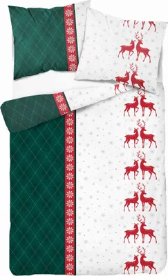 Obrázok produktu pre Súprava flanelovej posteľnej bielizne 140x200 CHRISTMAS RENTIER Chequered Green