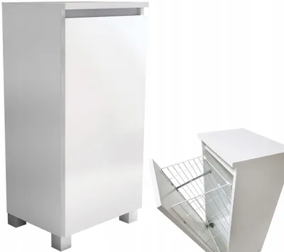 Zdjęcie produktu dla komoda łazienkowa 40 wisząca stojąca kosz z koszem na pranie 40cm biała mat