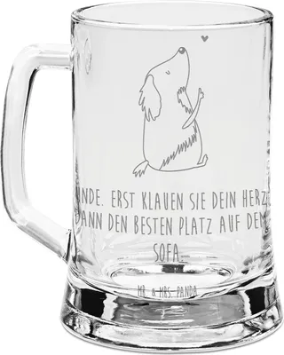 Produktbild von Mr. & Mrs. Panda Krug Hund Liebe - Transparent - Geschenk, Seidel, Bierkrug Mit Gravur, Sprüche, Niedlich, Glasbierkrug, Hunde, Herz, graviert, Humpen