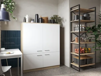 Produktbild von Haushaltsschrank Besenschrank Schrank 120 cm Eiche Sägerau Weiß Merle Respekta