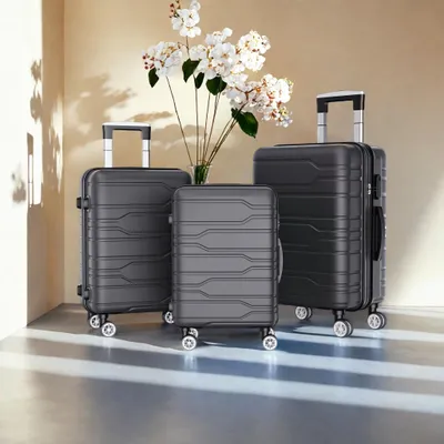 Produktbild von ProximaX Koffer Set 3 Stück, Schwarz, ABS Reisekoffer mit Zahlenschloss und Innen Trennwand