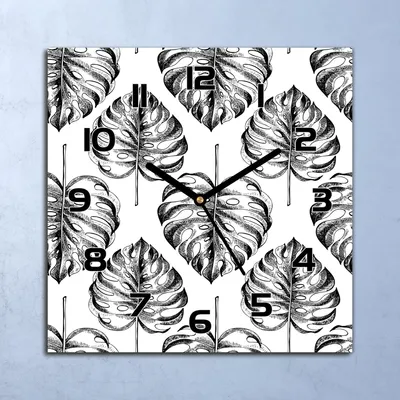 Produktbild von Wanduhr Echt-Glas-Küchenuhr Graue Fensterblätter Quarz 30x30 Deko Bilder