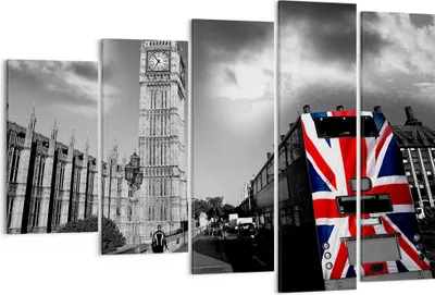 Produktbild von Bild auf Leinwand - Leinwandbild - Bus London Big Ben Gebäude - 150x100cm - Wand Bild - Wanddeko - Leinwanddruck - Bilder - Kunstdruck - Wanddekoration - Leinwand bilder - Wandkunst - EG150x100-2670