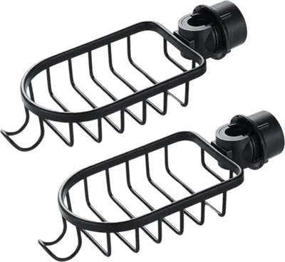 Produktbild von Duschregal und Aufbewahrung - 2er Set Duschregal ohne Bohren Edelstahl, Edelstahl Teleskop Badregal, Duschstützregal, Duschstange Seifenhalter, Schwarz